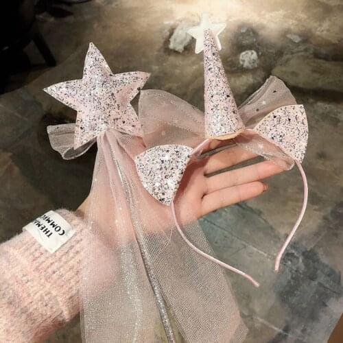 Childrens Bow Shaped Crown Headband With Fairy Stick Beautiful Hair Accessories And Star Sceptred Suitable For Girls Birthday