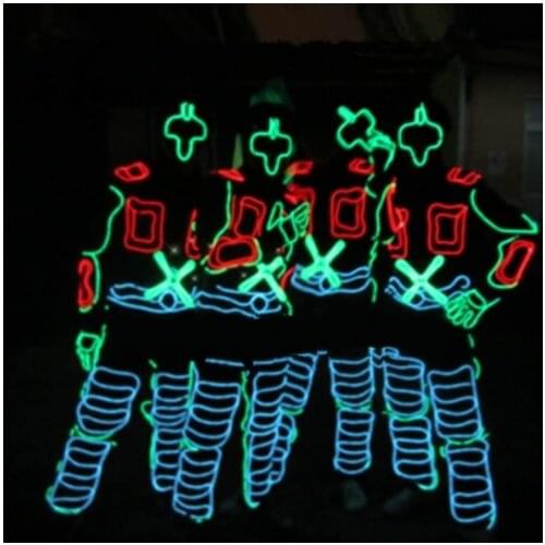 Party LED Tron Dance Stage Performance Costumes Clothing Costume Luminous Led EL Wire Dance Wear Fiber Optic Clothes
