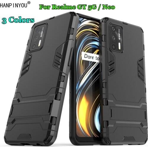 For Realme GT 5G / Neo 6.43" Hybrid Soft TPU + Hard PC Dual Layer Armor Case Shockproof Bumper Stand Holder Cover Shell