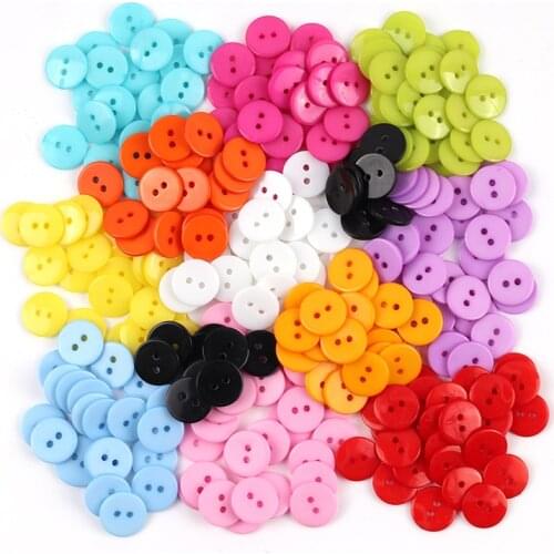 100 PCS 11mm Assorted Mixed Color Resin Buttons 2 Holes Round Shape Sewing DIY Ornament Scrapbooking Lampwork Clothing Craft