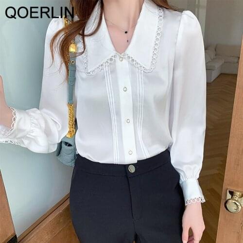 QOERLIN French Long Sleeve Shirt Female Temperament Top 2021 Spring Autumn Professional Chiffon Blouse White Office Ladies Blusa