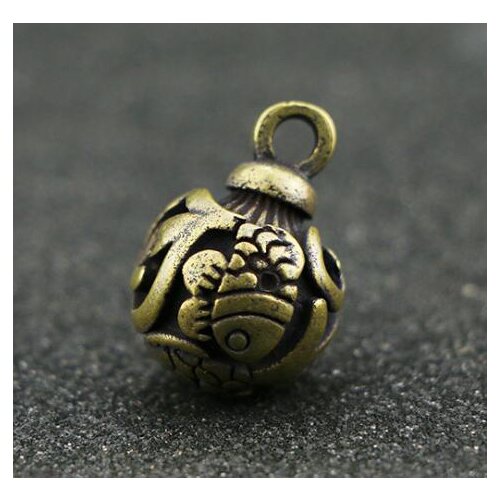 Collectable Chinese Pure Brass Carved Carp bells Car key chain Exquisite Small Pendant Statues