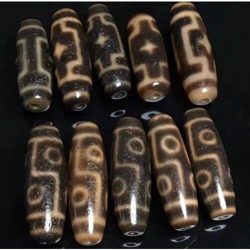 Old Weathered Patina High Oil Deep Coffee Ivory Yellow Fortune Dumu Money Hook 698 Eyes Agate Dzi Beads Natural Loose Jewelry