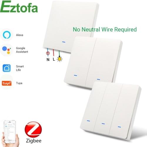 EU UK ZigBee Smart Push Button Switch No Neutral Required Smart Life Tuya APP Alexa Google Home Voice Control 2/3 Way