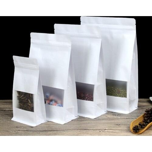 50pcs/lot 6sizes White Paper Packaging bag Frosted window stand up side gusset Zipper Packing Bags Zip Lock Retailer Package
