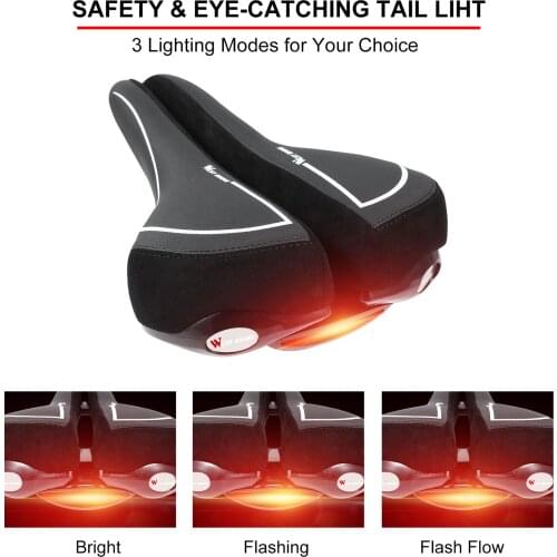 WEST BIKING Bicycle Saddle With Taillight Ergonomic Cycling Cushion Shockproof Breathable Soft Road MTB Bike Saddle LED Light