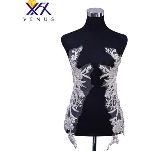 XFX VENUS 1 Pair Sew On Trim Sparkly Handmade Beads Patches Rhinestone Applique Crystal Elegant bodice decorative
