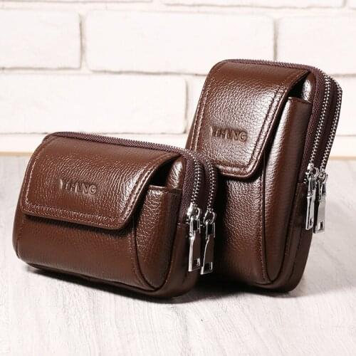 YIANG Brand Men Genuine Leather Mini Waist Fanny Packs 6 inch Cell/Mobile Phone Hip Bum Bags Male Waist Bags High Quality Skin