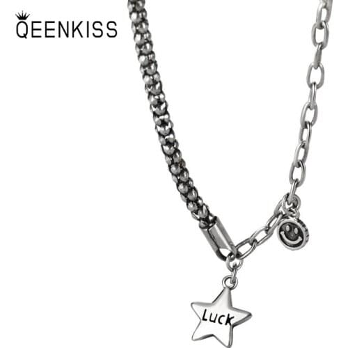 QUEENKISS NC661 Fion Jewelry Wholesale Fashion Lady Girl Birthday Wedding Gift Love Smiley925Sterling Silver Pendant Necklace