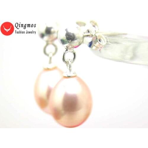 Qingmos Natural Pink Pearl Earrings for Women with 7-8mm Drop Pink Pearl Dangle Earring Jewelry Sterling Silver S925 Stud Ear112