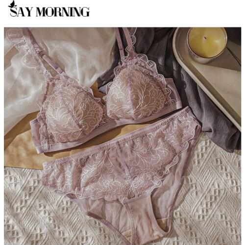 SAY MORNING Cup triangle underwear set women sexy sleepwear comfortable fashion white bra and panty set young ladies intimate
