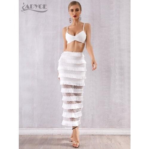 ADYCE New Summer Women Bodycon Bandage Sets Vestidos 2 Two Pieces Set Spaghetti Strap Top Tassels Celebrity Evening Party Dress