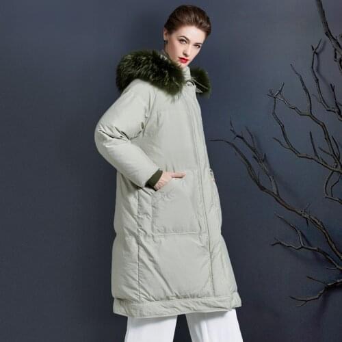 Female soft long 2021 Korean fashion thickened middle length duck down coat of raccoon hair collar