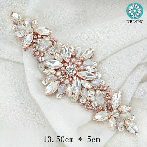 1PC Crystal silver Rhinestone Appliques patch gold bridal beaded applique sew iron on for wedding dresses WDD0924