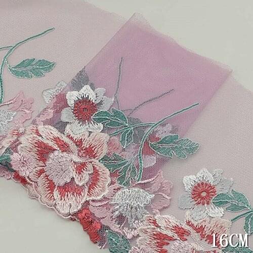 2Yards 16cm Embroidered Lace Three-dimensional Flower Mesh Fabric DIY Handmade Sewing Garment Dress Decoration Supplies