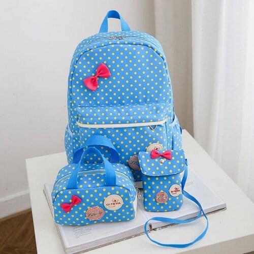3 Pcs/Set Fashion Teenager School Shoulder Bags Girl Casual Backpack Student Bowknot Dots Printed Composite Bag Backpack FA$3