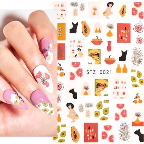 3D Nail Stickers Women Face Abstract Leave Design Sliders Paper Nail Art Decoration Gel Polish Manicure Decals