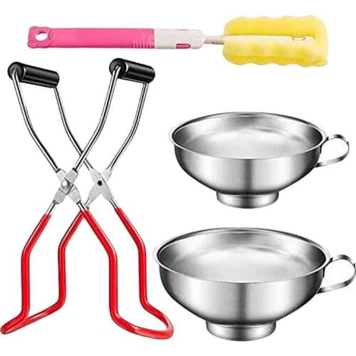 4PCS Canning Tool Kit-four-piece Stainless Steel Canned Funnel Sponge Cleaning Brush Openers Household Specialty Tool Supplies