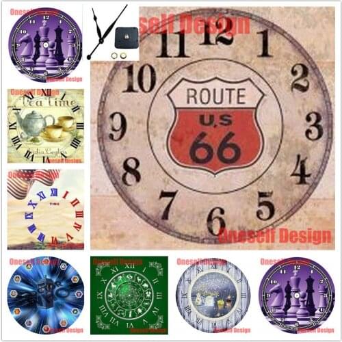 Top popular 66 mother road 5d diamond painting with clock 5d diamond embroidery full set with clock decoration home wall sticker