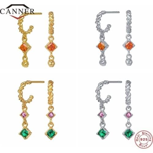 CANNER 925 Sterling Silver Twisted Color CZ Zircon Stone Stud Earrings For Women Woven Piercing Earring Jewelry Pendientes