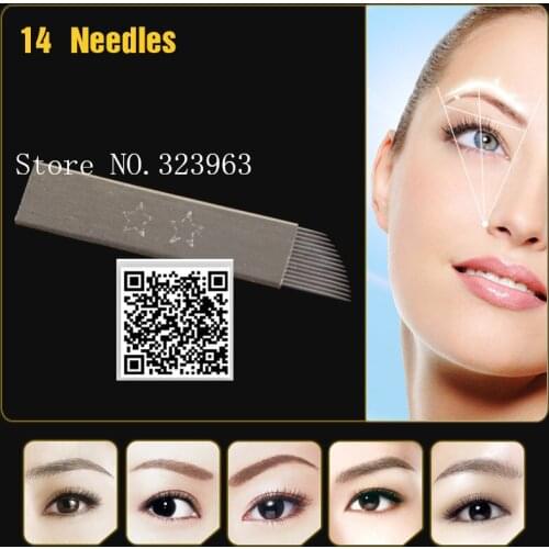 Free shipping needle blade permanent makeup blades needles for manual pen 14 pins microblading circular arc needle blade