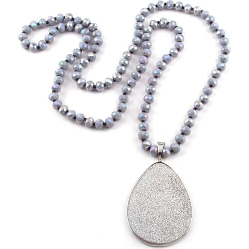 Fashion Bohemian Jewelry Crystal Glass Long Knotted Shell Drop Pendant Necklace Women Lariat Necklaces