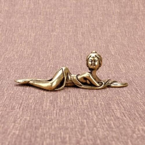 Pure Copper Ancient Maid Figurines Miniature Ornaments Paperweight Vintage Figures Office Desktop Decoration Crafts Accessories