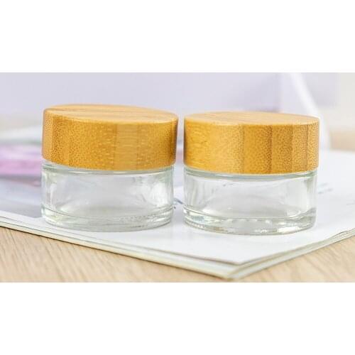 15ml Hyaline Vitreous Bamboo Wood Solid Cap Cream Glass Empty Bottle Refillable Vials 6Pcs Skin Care Products Jewelry Packaging