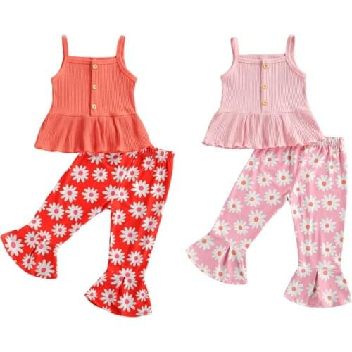 FOCUSNORM 1-6Y Summer Infant Girls Clothes Sets 2pcs Strapless Vest Tops Floral Flare Pants