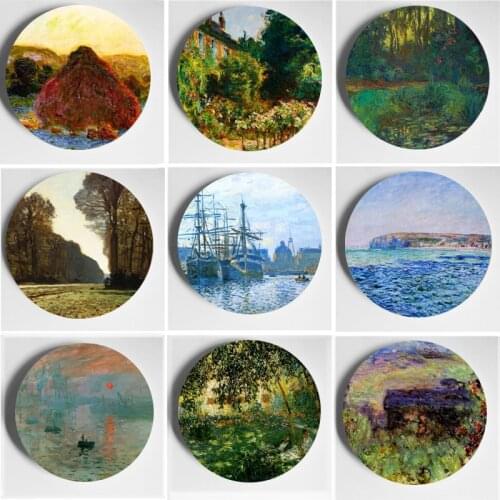 Handmade Art Plate Wall Plate Home Living Room Hotel Background Wall-Hanging Beautiful Oil Painting Master Monet
