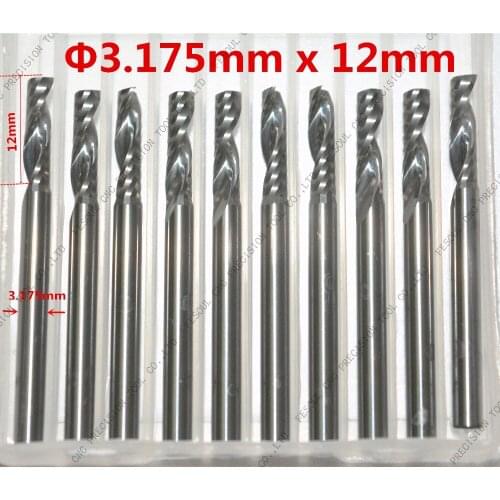 3.175mm(1/8'')*12mm,10pcs,Free shipping 1 Flute End Mill,CNC machine milling Cutter,Solid carbide wood tool,PVC,MDF,Acrylic