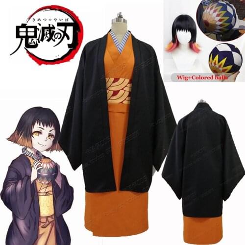 Demon Slayer Kimetsu no Yaiba Susamaru Kimono Uniform Cosplay Costumes Halloween Suit Susamaru Heat Resistant Synthetic Wig Ball