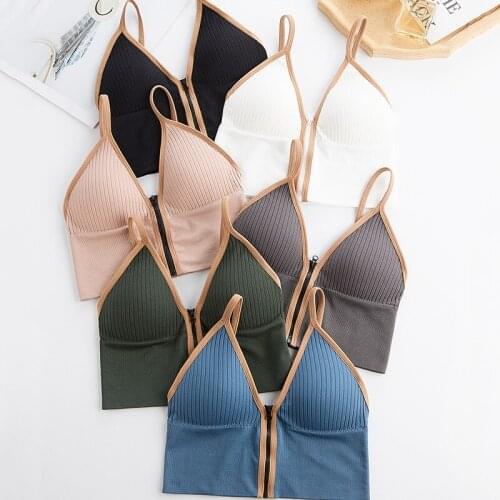 Sexy Zipper Crop Tops Brassiere Women Camisole Lingerie Sleeveless Female Tank Top Sport Bra Slim Fit Bralette Tube Top