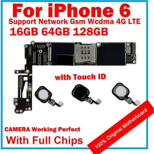 100% Original unlocked for iphone 6 Motherboard With Touch ID/without Touch ID,for iphone 6 Logic boards,16gb / 64gb / 128gb LBS