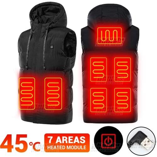 7 Areas Men Eletice Heating Jacket USB Hetaed Vest Winter Ski Motorcycle Jacket Thermal Warm Outerwaear Touring Hunting Clothing