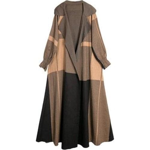 2021 New Arrivals Rendy Lady Windbreaker Spring Autumn Plus Size Womens Super Long Coats OL Plaid Loose Female Overcoat Clothes