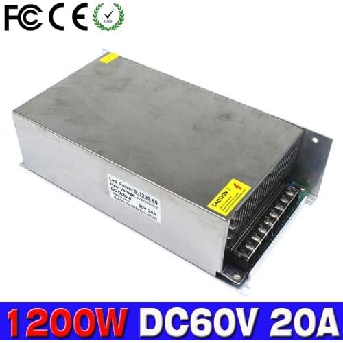 Single Output Power Supply DC60V 20A 1200w Led Driver Transformers 220V AC to DC60V Power Adapter for Stepper CNC CCTV Machine