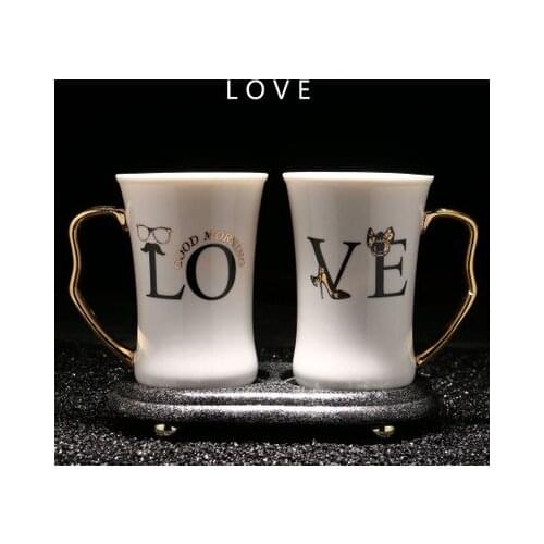 One pair sale LOVERS Ceramic Bathroom mouthwash and toothbrushing cup with handle holder toothbrush and toothpaste Storage mug