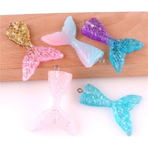 5pcs 32*46mm Mermaid Tail Flatback Resin Cabochons Charms Fashion Jewelry Necklace Pendant Keychain Charms for DIY Decoration