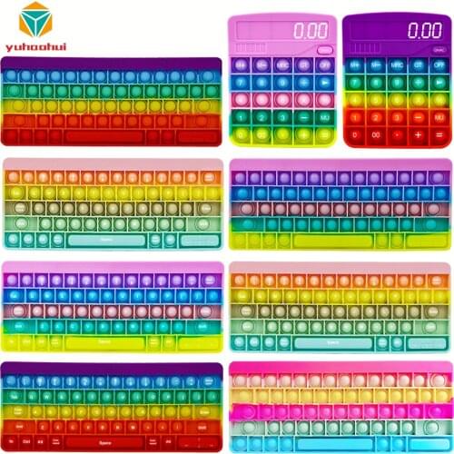 Rainbow Keyboard Pop Push Bubble Fidget Toys Multi-Color Keyboard Calculator With Words Toy For Children Desktop Antistress Toys