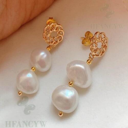 White Baroque Pearl Earring 18k Ear Stud Irregular Jewelry Luxury Aurora Gift AAA Fashion Flawless Dangle Women Natural Classic