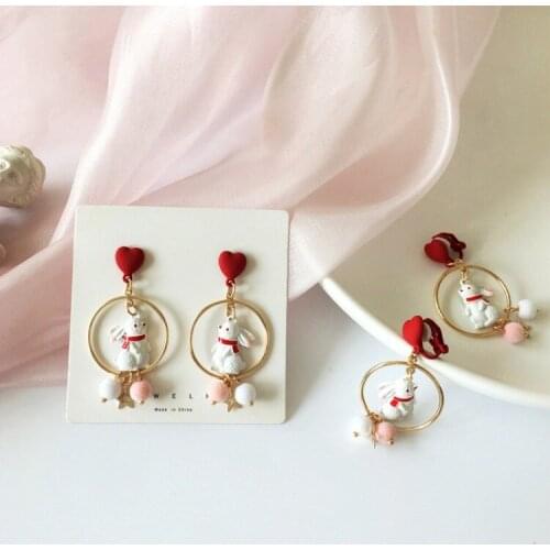 Cute Lovely Rabbit Heart Drop Earring Jewelry For Women Sweet Animal Girl Lady Accessories Gift