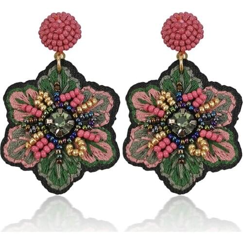 LosoDo earrings for women European and American Earrings Embroidered Flower Shaped Rice Bead earings fashion jewelry