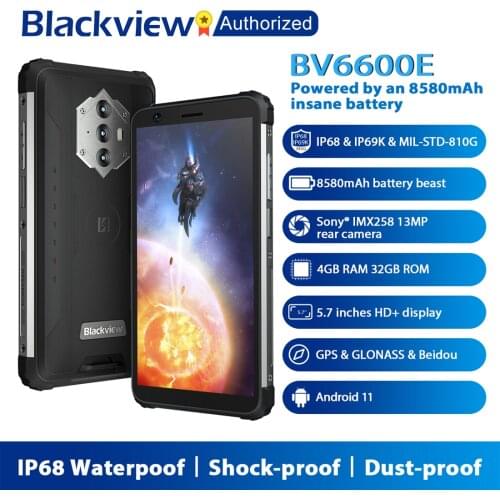Blackview BV6600E IP68/IP69K Waterproof 4GB+32GB Dual 4G Rugged Smartphone 5.7'' Android 11 NFC 8580mAh Battery Mobile Phone