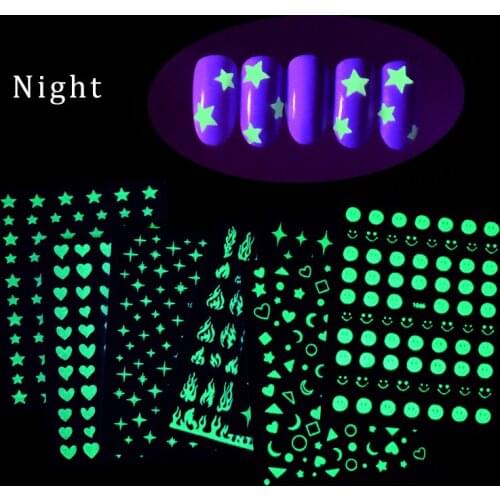 Smile Face Christmas Nail Stickers Glow in the Dark Stickers for Nails Halloween Nail Art Decoation Luminous Stickers and Decals