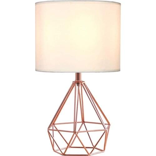 Modern minimalist metal paint rose gold hollow diamond design cloth table lamp personality diamond LED lighting bedroom MJ1026