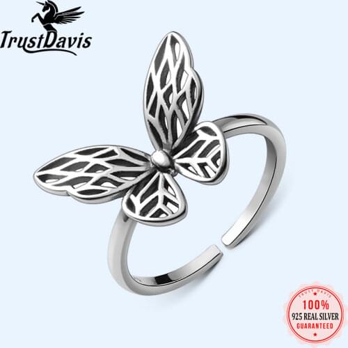 Trustdavis Real 925 Sterling Silver Minimalist Insect Butterfly Opening Rings For Women Wedding Party Fine S925 Jewelry DA1579