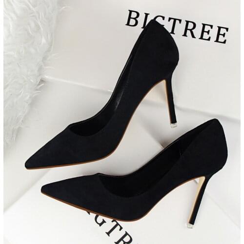 Pumps 2019 fashion simple stiletto with high-heeled shallow mouth pointed suede sexy slimming professional OL womens shoes