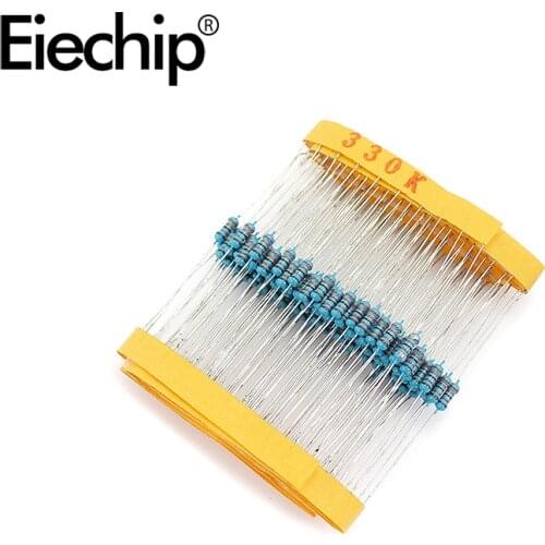 100pcs/lot 1/4W 1% Metal film resistor 0.25W resistance 330K ohm Throught Hole