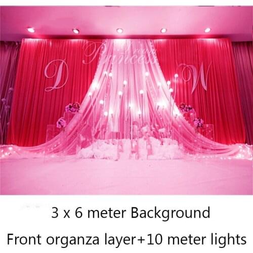 10x30ft Ice silk elegant and luxury wedding backdrops party event curtain drape including front organza layer and lights gift